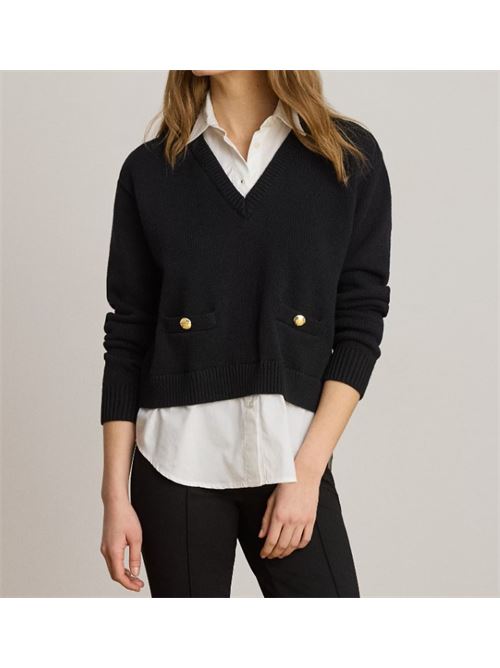Maglia in cotone con bottoni LAUREN RALPH LAUREN | 200B24254001.BLACK/WHI